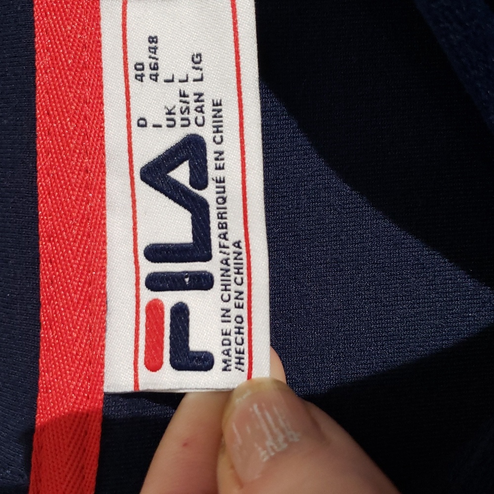 90's Style Fila Navy Blue Velour Velvet Zip-Up Hoodie Logo Down Arms Large - Picture 7 of 11